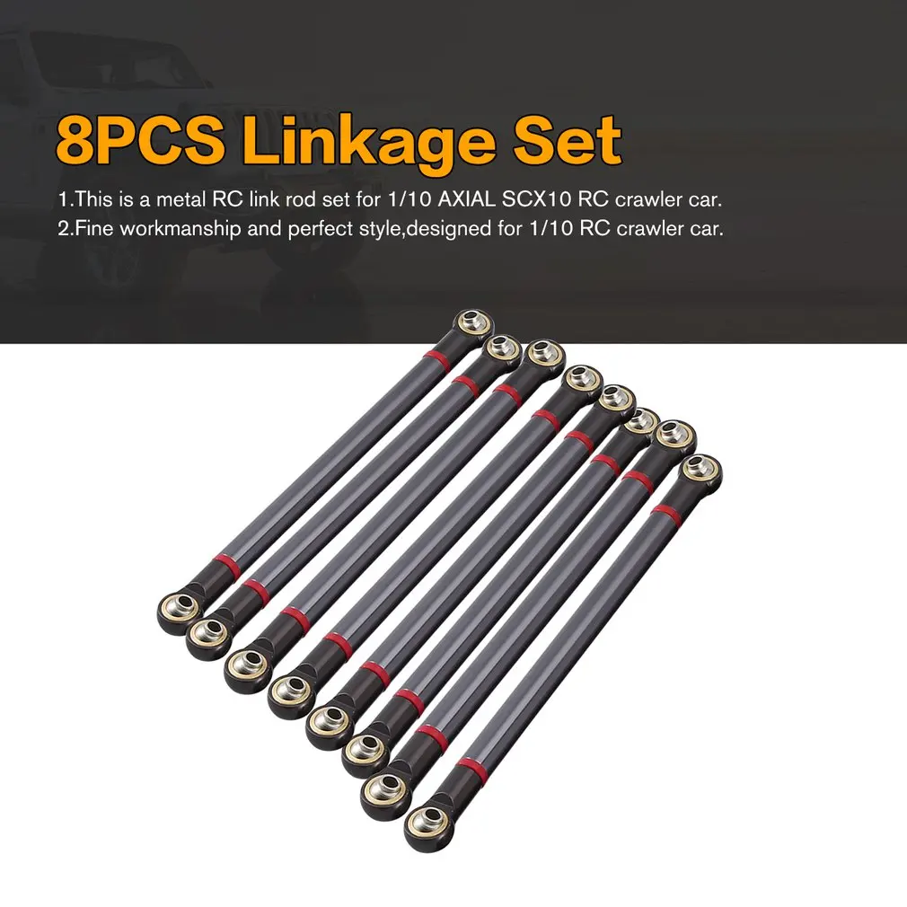 Black 8Pcs RC car Axial Scx10 Aluminum Alloy Upgrade Link Rod for 313MM Wheelbase