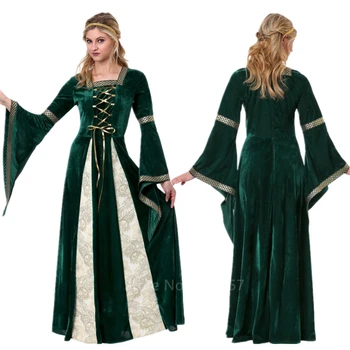 

Renaissance Middle Ages Halloween Costumes for Women Carnival Party Victorian Drama Performance Vintage Court Long Sleeve Dress