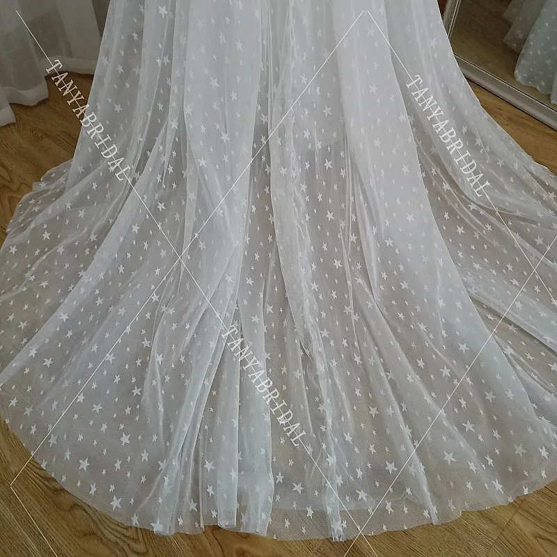 Бохо свадебное платье кружева звезды Тюль А-силуэт сексуальное с открытой спиной на шнуровке пляжное платье невесты свадебное платье DQG741
