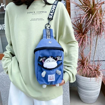 

Women Outdoor Travel Waist Packs Cartoon Canvas Chest Belt Bag Zipper Fanny Money Pouch Small Shoulder Satchel