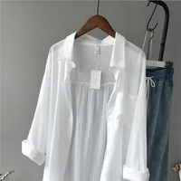 2020 Autumn Women Long Sleeve White Shirts Blouse High quality loose Blouse Tops Cotton Casual White Long Blouse Women 1