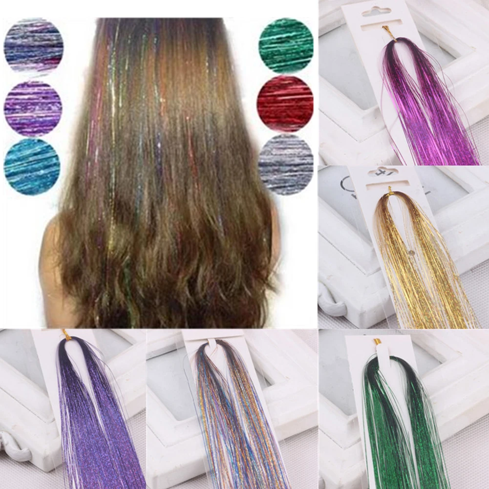 100 шт Горячая пряди Блестки для волос блестящие голографические Блестки для наращивания яркие вечерние цвета в случайном порядке