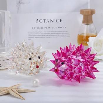 

H&D 2 Color Artificial Crystal Hedgehog Figurine Glass Ornament Animal Paperweight Collection Wedding Gift Party Home Decoration
