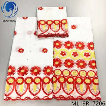 

BEAUTIFICAL african swiss lace fabrics High quality embroidery cotton lace fabric 3yards+2yards+2yards swiss voile lace ML19R172