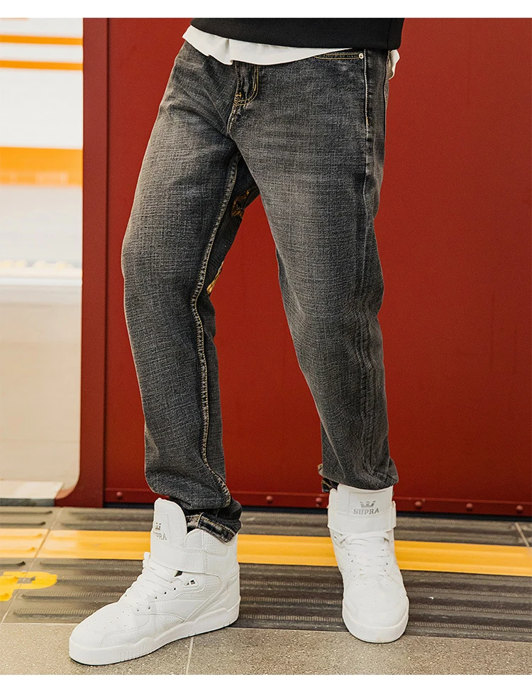 Новые оригинальные прямые джинсы в китайском стиле с вышивкой тигра