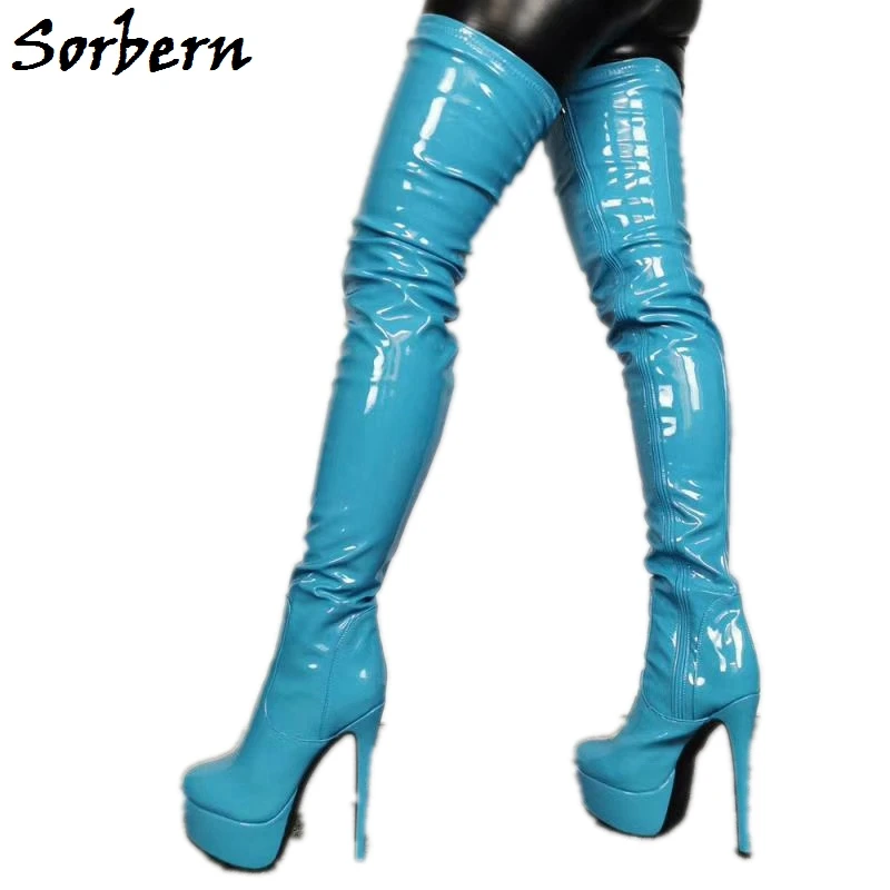 

Sorbern Sky Blue Thigh High Boots Ladies High Heel Platform Long Boot Size 11 Women Shoes Over The Knee Boot Custom Colors