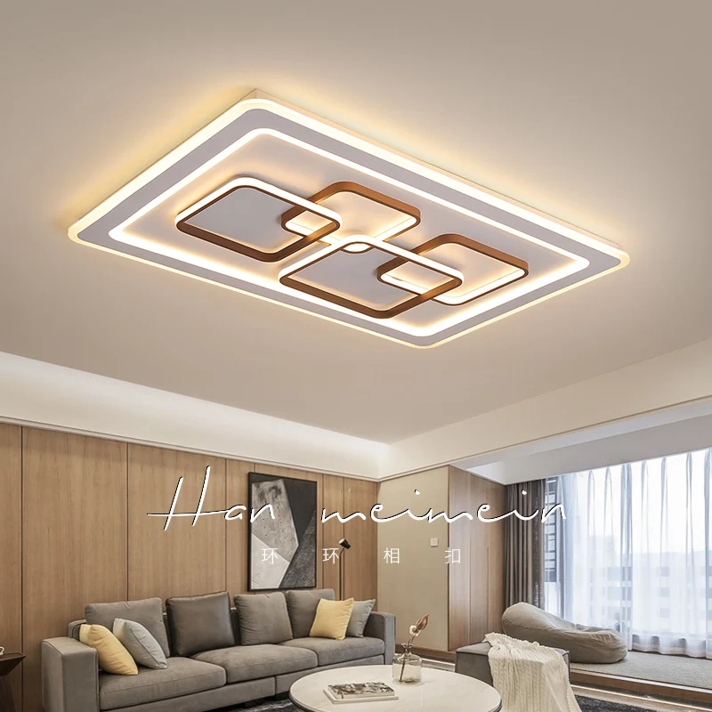 

Rectangular Combination Hardware Acrylic Modern LED Chandelier Bedroom Dining Living Room Brown and White Ceiling Chandeliers