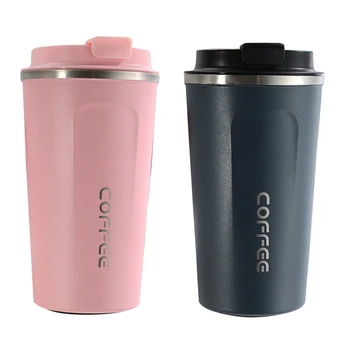 

2 Pcs 510ML Heat Preservation Coffee Mug Stainless Steel Travel Portable Mug Coffee Milk Cup Vaccum Flasks Thermo Cup Pink & Blu