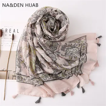 

1PCS HI-Q flower print shawls NEW Bohemia Pashmina Summer beach wraps Women Headband pendant Muslim hijab Tropical scarves