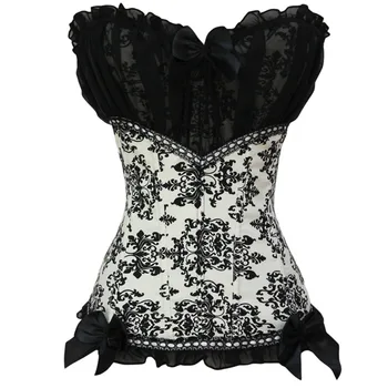 

COLDKER Black Chiffon Stitching Ceramic Printing Sexy Corset Lace High-End Tights Gothic Bow Corsage
