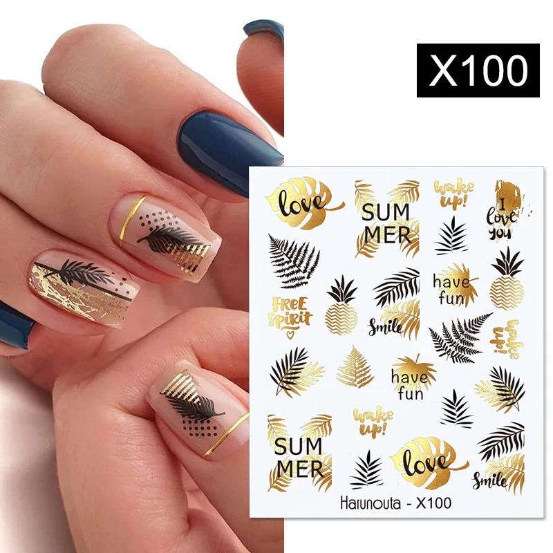 Harunouta Geometric Color Block Line Leaf Flower Water Nail Decals DIY Slider For Manicuring Nail Art Watermarks