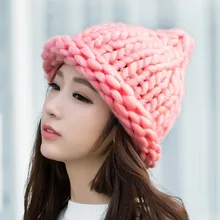 Горячая зимняя теплая вязаная шапка ручной работы Шапки грубой вязки вязаные шапки вязаные шапочки Женские аксессуары
