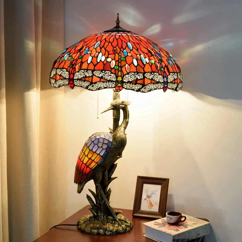 

50cm large decorative living room table lamp American retro Tiffany colored glass celebration Dragonfly art lighting