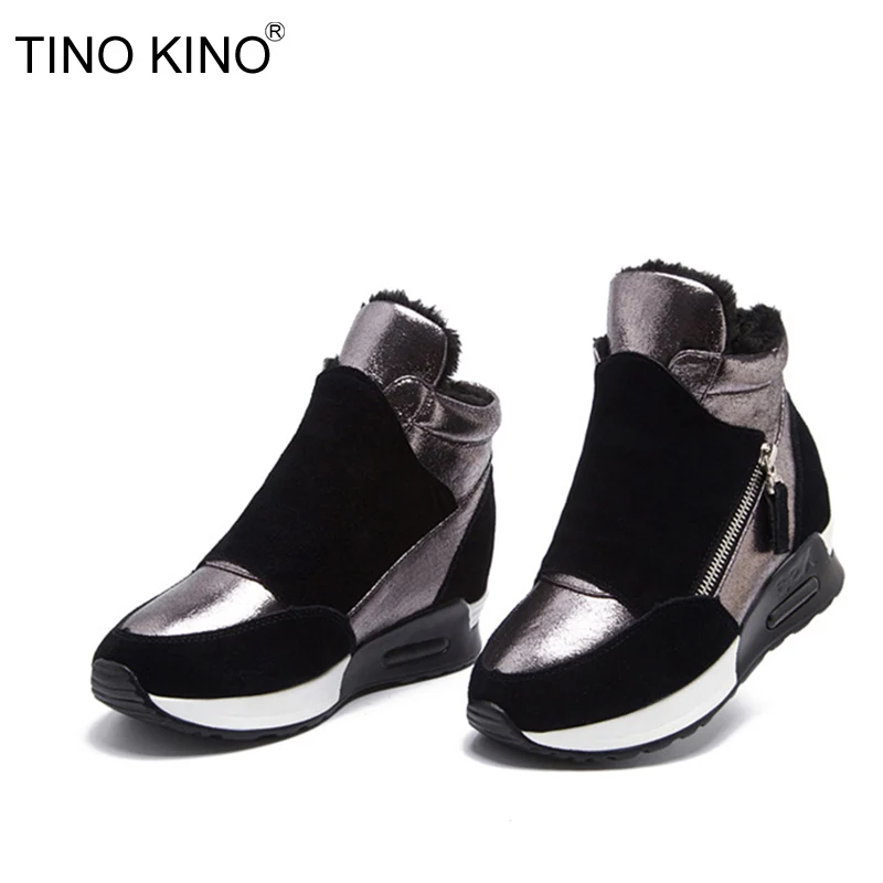 Najtaniej Damskie zimowe ciepłe futrzane kliny botki damskie wysokość zwiększenie Zip trampki krótkie pluszowe kobiece zamszowe modne buty
