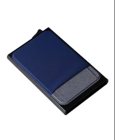 LILY QUEEN RFID кредитный держатель для карт Автоматическая блокировка бизнес мужской кожаный лоскутный тонкий кошелек-мешочек для монет - Цвет: Blue