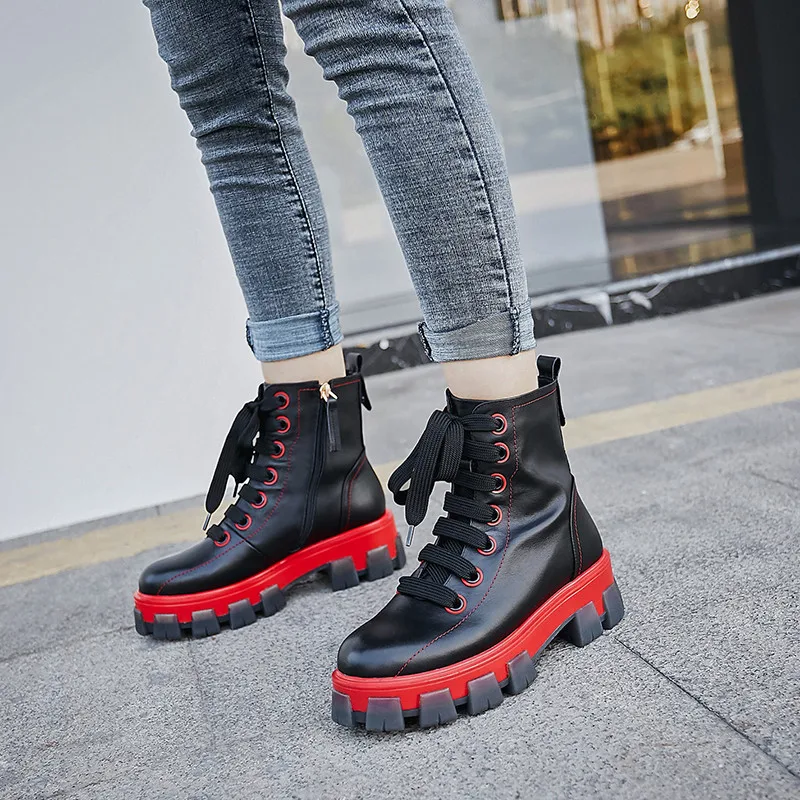 

Chunky Heels Genuine Leather Casual Ankle Boots Women Platform Short Boots Sports Casual Shoes Woman Martins Warm Boots 34 41