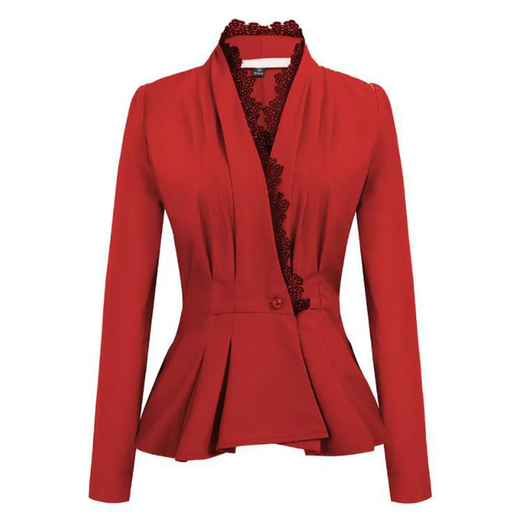 Повседневный блейзер для женщин, базовый, с зубчатым воротником, однотонный блейзер с карманами, шикарные топы для офиса, Дамский ретро костюм на одной пуговице, куртки# J30 - Цвет: Red