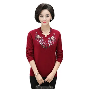 

Autumn Women Knit Sweaters Bottoming Shirt Mother Clothing Middle-aged Long-Sleeved Tops Female Pullover Sweater Plus Size 4XL