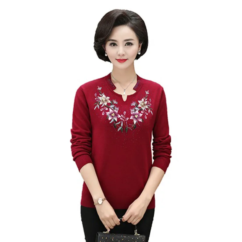 Autumn Women Knit Sweaters Bottoming Shirt Mother Clothing Middle-aged Long-Sleeved Tops Female Pul