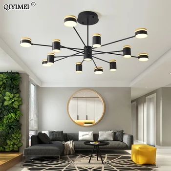 

Modern LED Chandelier Lights Living Bedroom Dining Study Room Black Body Low Ceiling Lamp Height Adjustable Luminaria Home Deco