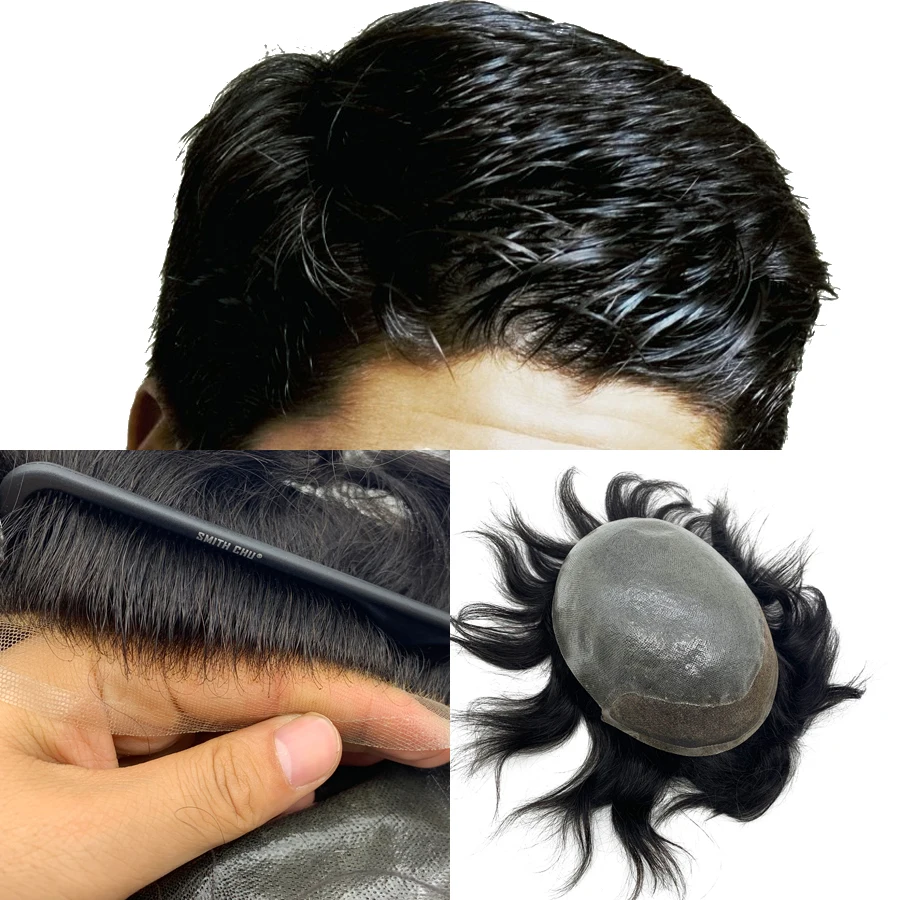 

Toupee men 8*10 base front swiss lace and PU bleach knots BIO lace base Indian hair straight hair skin knot stock men toupee