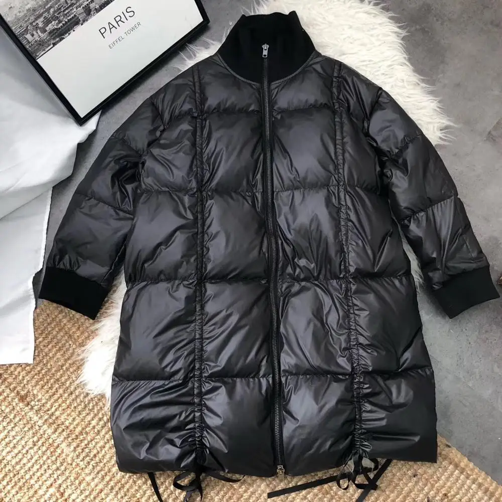 Женское длинное пальто на 90% белом утином пуху теплая свободная парка новинка