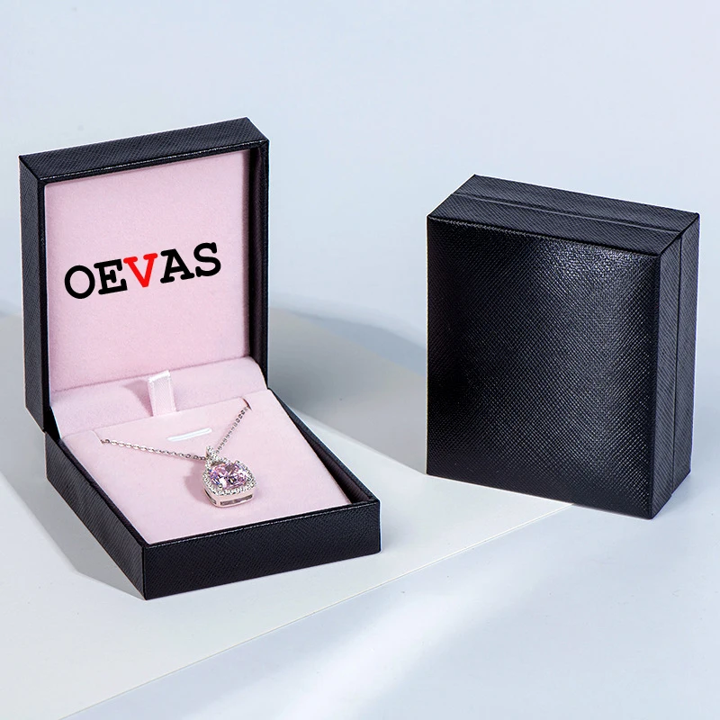 OEVAS 100% 925 Sterling Silver 10*10mm Pink High Carbon Diamond Pendant Necklace For Women Sparkling Wedding Party Fine Jewelry