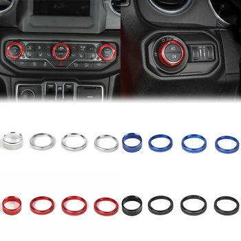 

for Jeep Wrangler JL 2018 Car Headlight AC Switch Knob Button Trim Durable Aluminum Alloy Rings 4pcs Auto Decoration Accessories