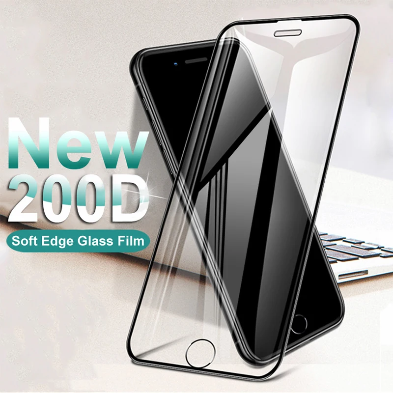 

200D Curved Edge Protective Tempered Glass On The For iPhone 6 7 8 Plus X XS Glass XR 11 Pro Xs Max Screen Protector Film Case