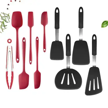 

10Pcs/Set Heat Resistant Kitchen Non-Stick Silicone Kitchenware Cooking Utensils Set Utensils Baking Tools for Food Cream Cake