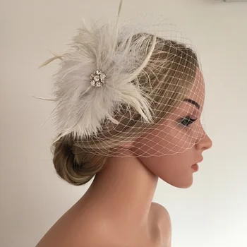 

Handmade Hair Clip Accessory Crystal Flower Wedding Bridal Prom Fascinator Mesh Net Face Veil Feather Barrette