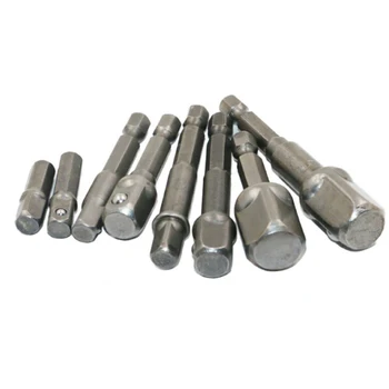 

8pcs 1/4" Hex Shank Extension Bits Drive Drill Socket Adapter to 1/4" 3/8" 1/2" Practical Power Tool Accessories