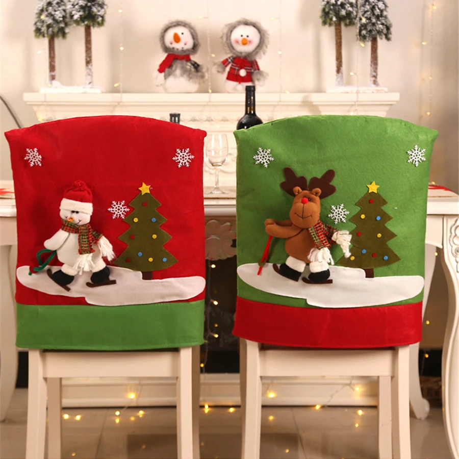 60 шт рождественские чехлы для стульев, занос Санты, снеговика, оленя, украшения для обеденного стола, домашний Чехол для стула, новогодний декор