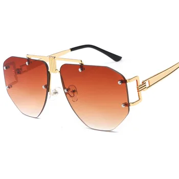 

Irregular Polygon Double Beam Frame Men's Sunglasses Metal Frameless TAC Ocean Sheet Shade Lenses Women's Sunglasses