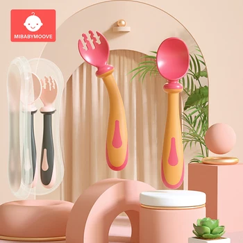 

Bendable Baby Spoon Fork Set Toddler Infant Learning Tableware Set Flatware Utensils Kids Cutlery Eat Spoon Flexible Spoons 0-3