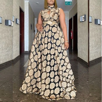 Ego Flower Print Ankara  Long Sleeveless Dress