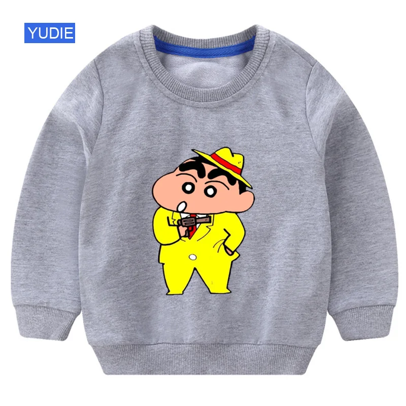 sweatshirt gray Детский свитер; толстовки для мальчиков; толстовка с капюшоном с забавным рисунком «Crayon Shin Chan»; детская белая забавная осенняя одежда года для мальчиков 6 лет - Цвет: sweatshirt gray