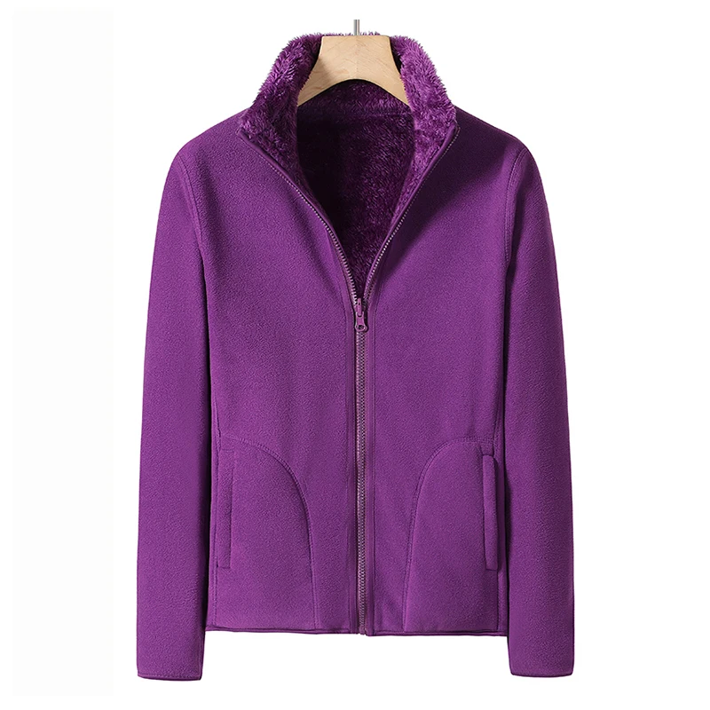 Solid Color Women's Winter Jacket Zipper Thicken Warm Fleece Jacket