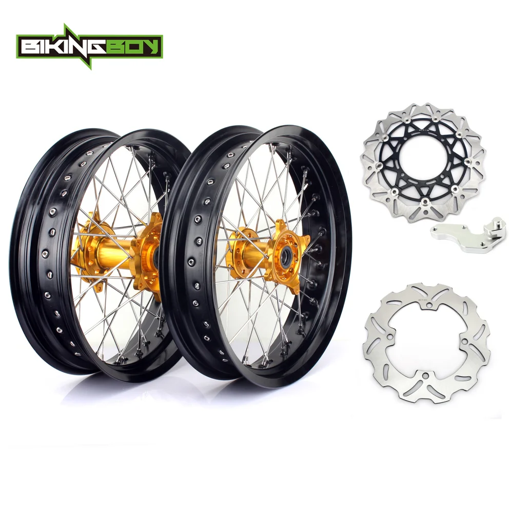 BIKINGBOY 1" Supermoto передние задние колеса диски ступицы диски Кронштейны для Suzuki RM-Z RMZ 250 2007- RMZ 450 2005 - Цвет: Black Siver