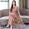 2022 Vintage 3XL Plus Size Boho Midi Dress Autumn Winter Print Chiffon Beach Dress Women Full Sleeve Casual Party Maxi Vestidos ► Photo 1/6
