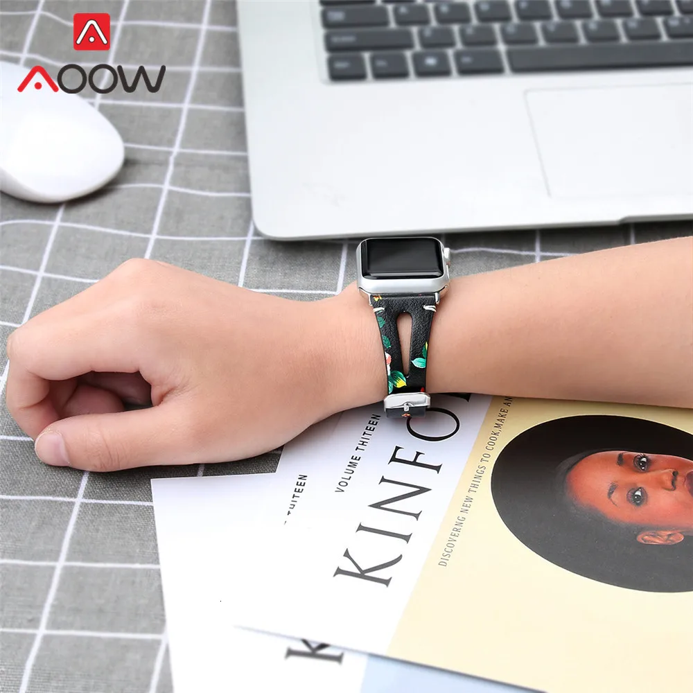 Ремешок из натуральной кожи с принтом для Apple Watch 40 мм 44 мм для iwatch 38 мм 42 мм ремешок серии 4 3 2 1 браслет аксессуары