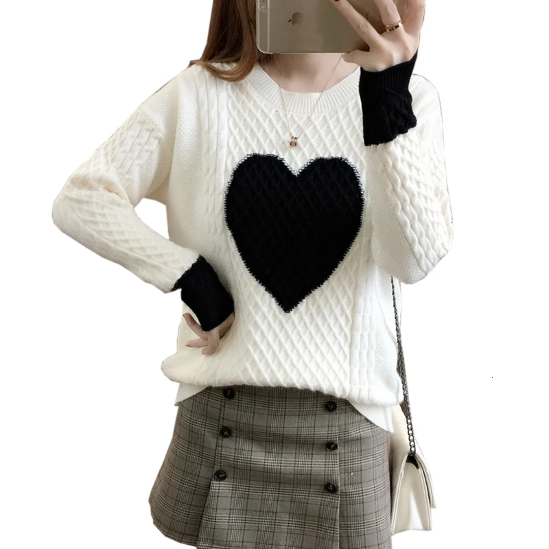 

2019 Women's Trunks and Pullovers Restore Winter Long Mouw Pull Female Love Pattern Trui Female Accidentally Used Trui L1074