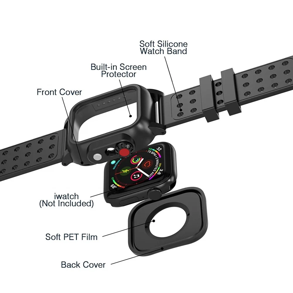 Водонепроницаемый Прочный чехол с Силиконовый ремешок для наручных часов Apple Watch Series 5 4, версия 1, 2, 3, ремешок для наручных часов iwatch 38/42/40/44 мм ремешок Экран Защитная крышка