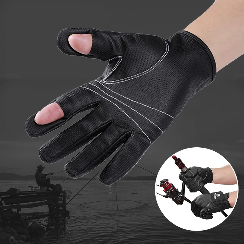 

Men Fishing Gloves 2 Cut Fingers Flexible Winter Fishing Gloves 2 Half-Finger Palm Anti-Slip Waterproof Hunting Cycling Gloves