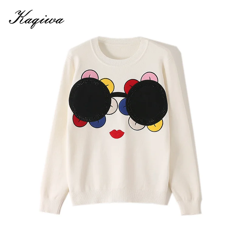 French small group 2020 autumn heavy industry flower pattern youth aging base Knit Long Sleeve Sweater Top Female B-116 | Женская одежда