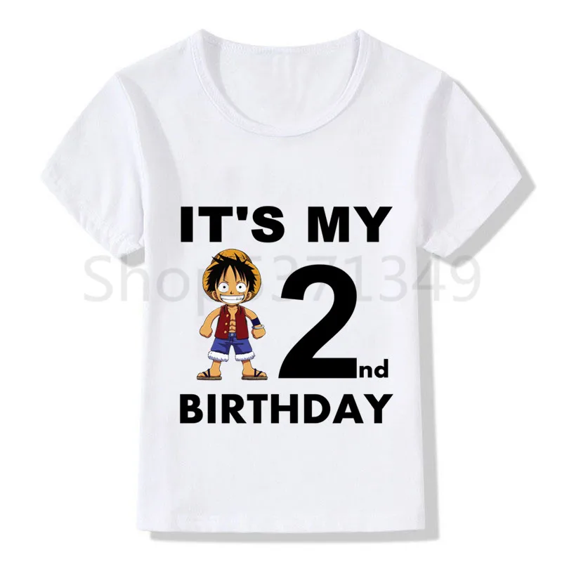 Цельный LUFFY мультфильм футболка «С Днем Рождения» Happy футболка «С Днем Рождения» с принтом забавные детские футболки, футболка для мальчиков и девочек, Рубашка с короткими рукавами футболка «С Днем Рождения»