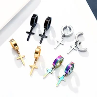 Trend Punk Rock stainless Steel No ear hole Earrings Big Cross Clip Earrings Male Female Fashion Jewelry Black Golden Multicolor 1