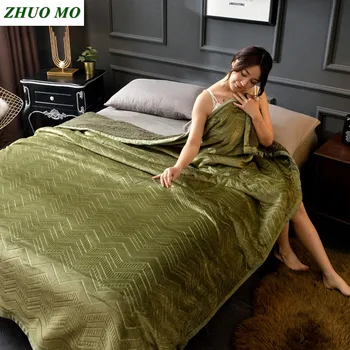 

1400g green gray ocean wave Fleece Warm Blankets 150*200cm soft weight blanket throw on Sofa Bed Travel bedspreads sheets cover
