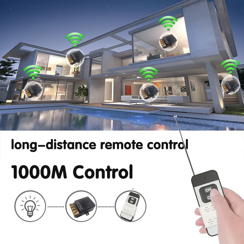 433Mhz 무선 주파수 원격 제어 스위치 AC 220V 110V 30A 무선 릴레이 수신기 및 송신기, 1000 미터 장거리
