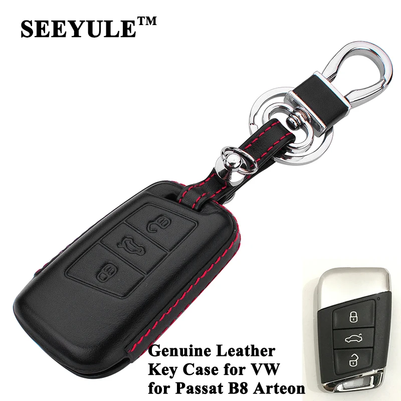

1pc SEEYULE Genuine Leather Car Key Case Shell KeyCover Accessories for Volkswagen VW Passat B8 Arteon Passat Variant 2017-2020